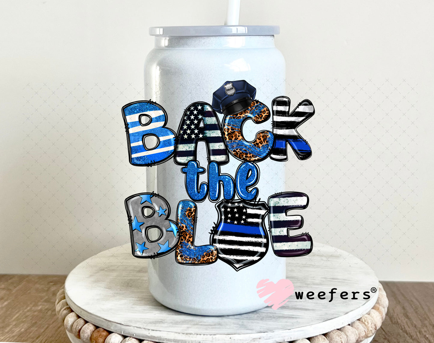 UV DTF Decal - Back the Blue 16oz Glass Can Generic Weefers