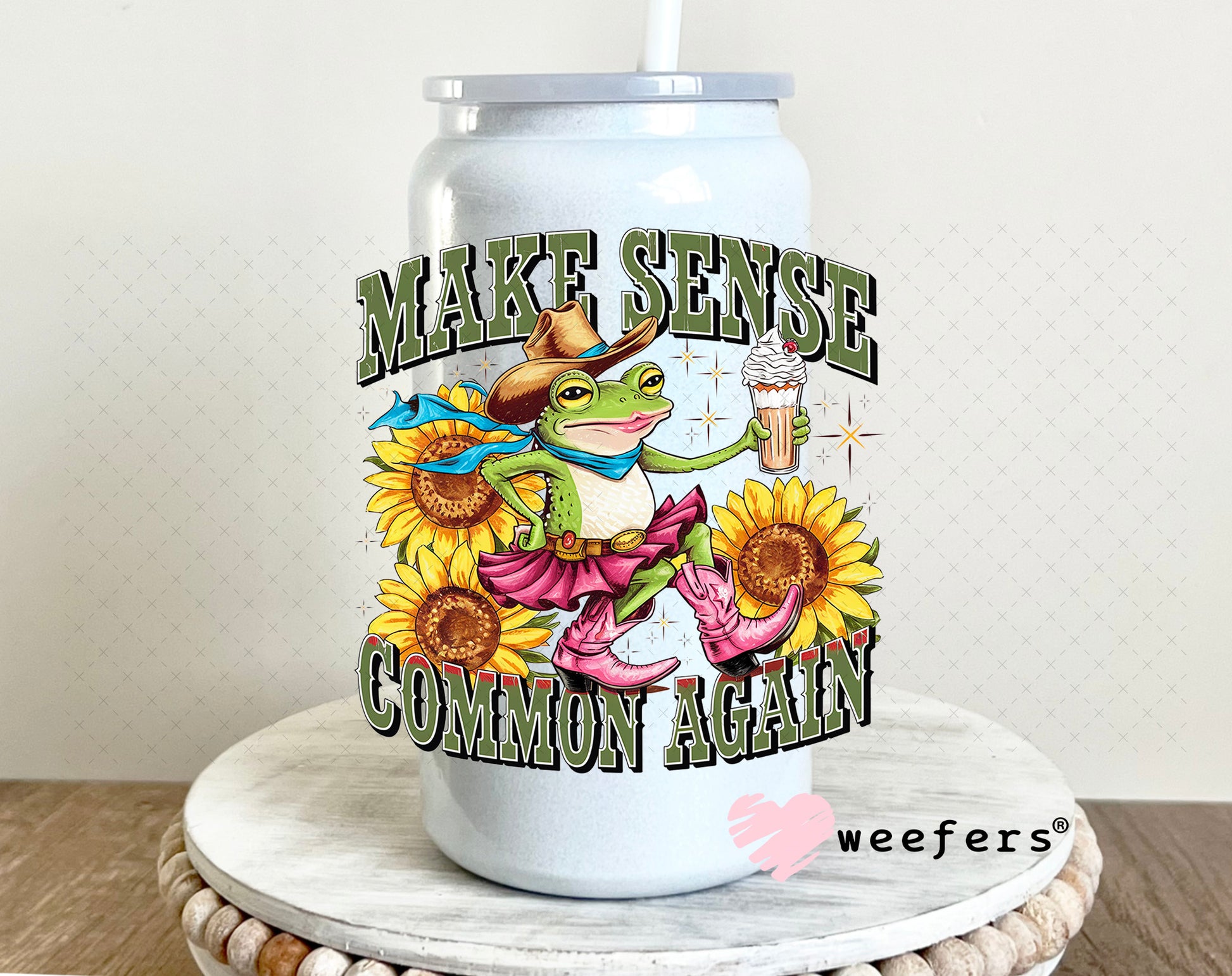 UV DTF Decal - Make Sense Common Again 16oz Glass Can Generic Weefers