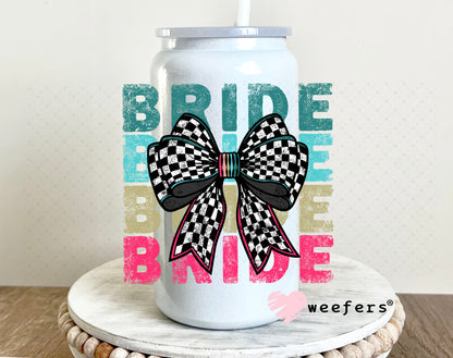 UV DTF Decal - Bride Checkered Bow Black and White 16oz Glass Can Generic Weefers