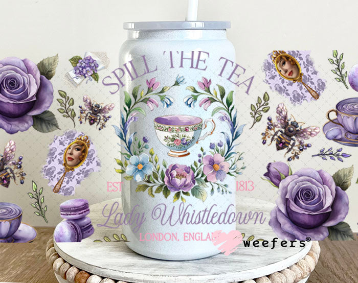 UV DTF Cup Wrap – Regency Garden Spill the Tea - Weefers Exclusive 16oz Glass Can Generic Cup Wrap Weefers