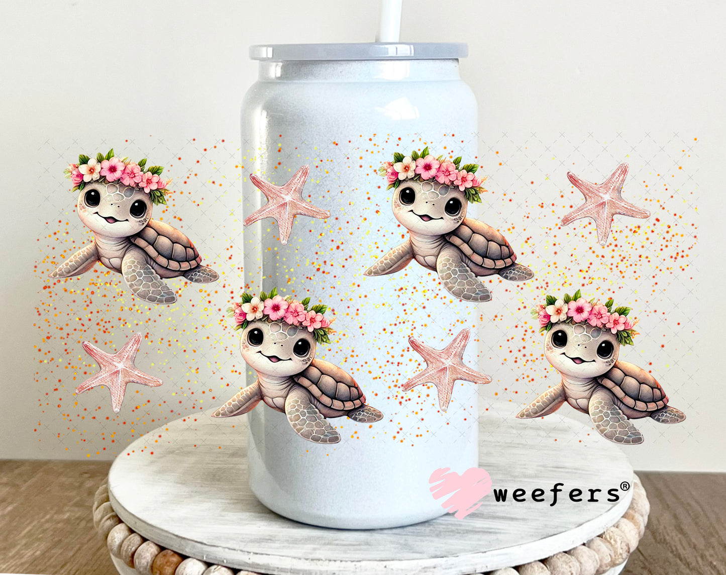 UV DTF Cup Wrap – Baby Sea Turtles Tan and Peach 16oz Glass Can Generic Weefers