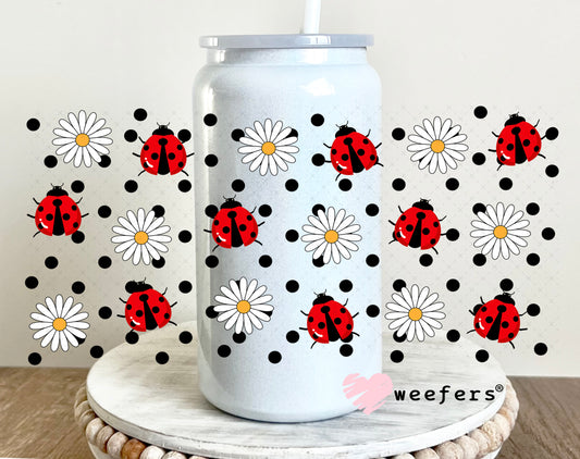 UV DTF Cup Wrap – Ladybugs and flowers 16oz Glass Can Generic Weefers