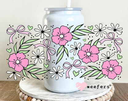 UV DTF Cup Wrap – Flowers and Coquette Pink Bows