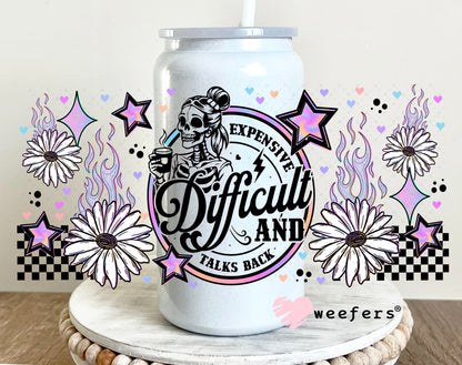 UV DTF Cup Wrap – Expensive Difficult and Talks Back 16oz Glass Can Generic Weefers