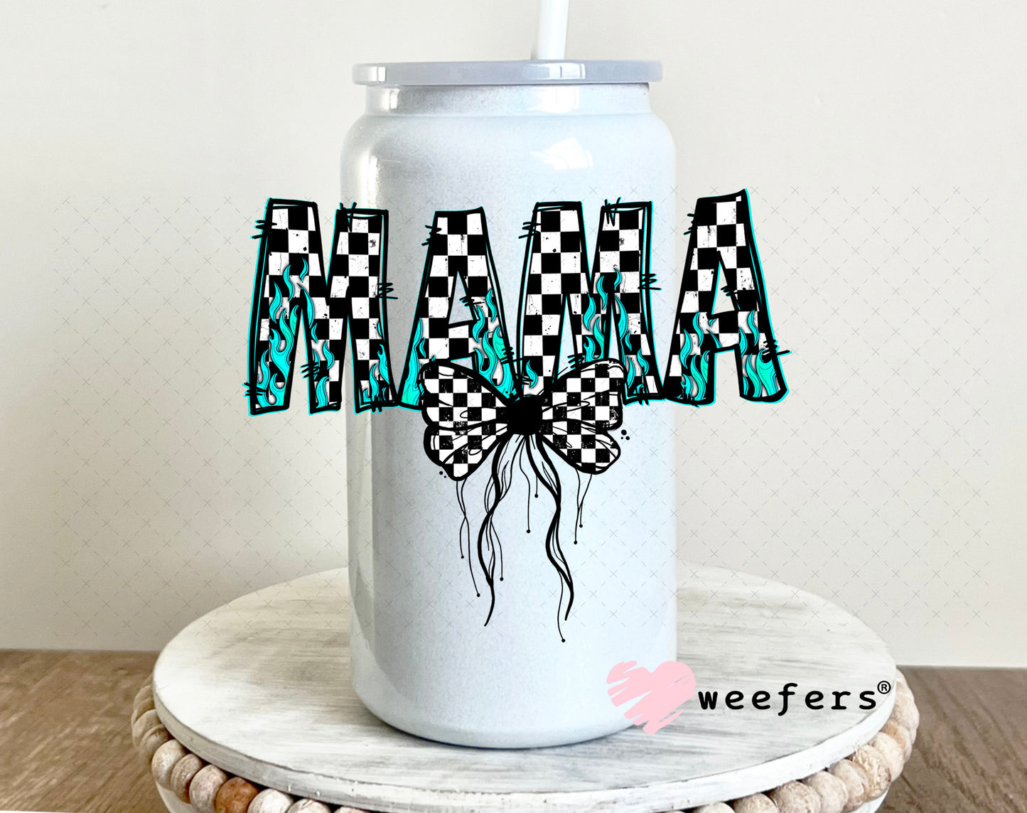 UV DTF Decal - Mama Checkered Teal