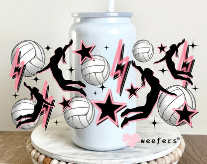 UV DTF Cup Wrap – Volleyball Pink and Black Spiking 16oz Glass Can Generic Weefers