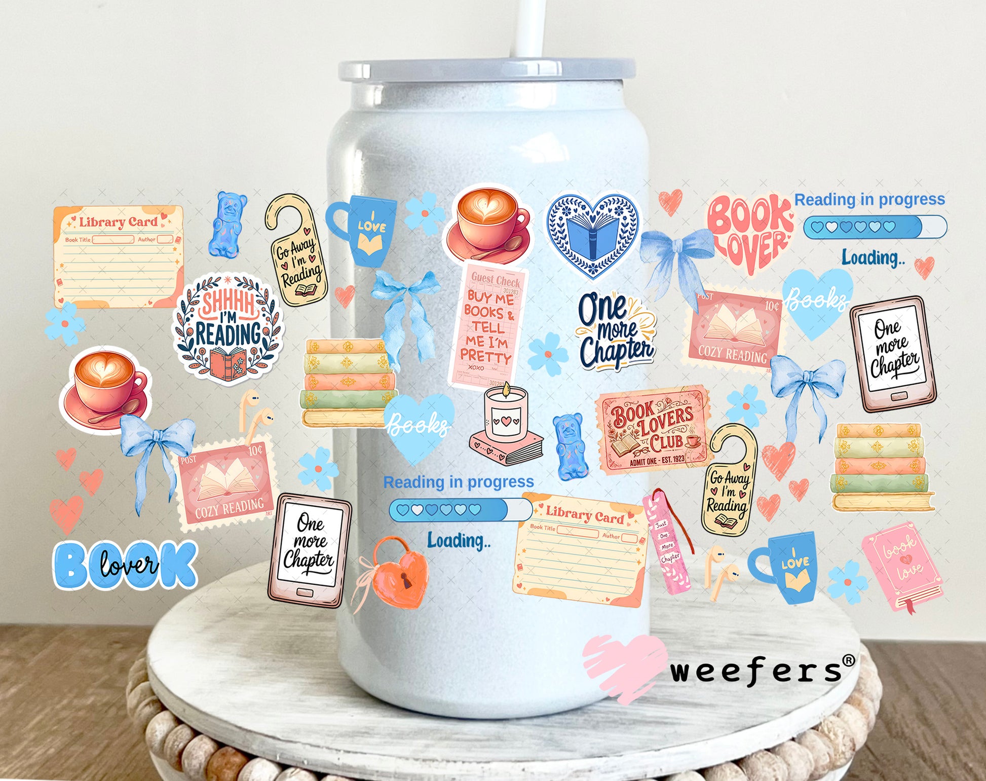 UV DTF Cup Wrap – One More Chapter Blue 16oz Glass Can Generic Weefers