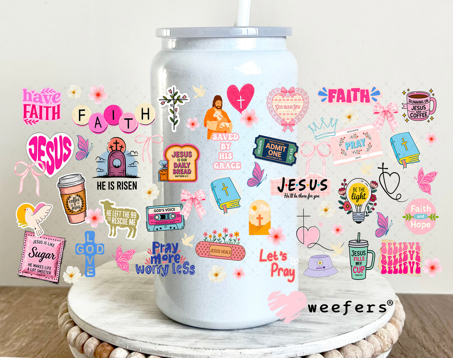 UV DTF Cup Wrap – Christian Faith Jesus 16oz Glass Can Generic Weefers