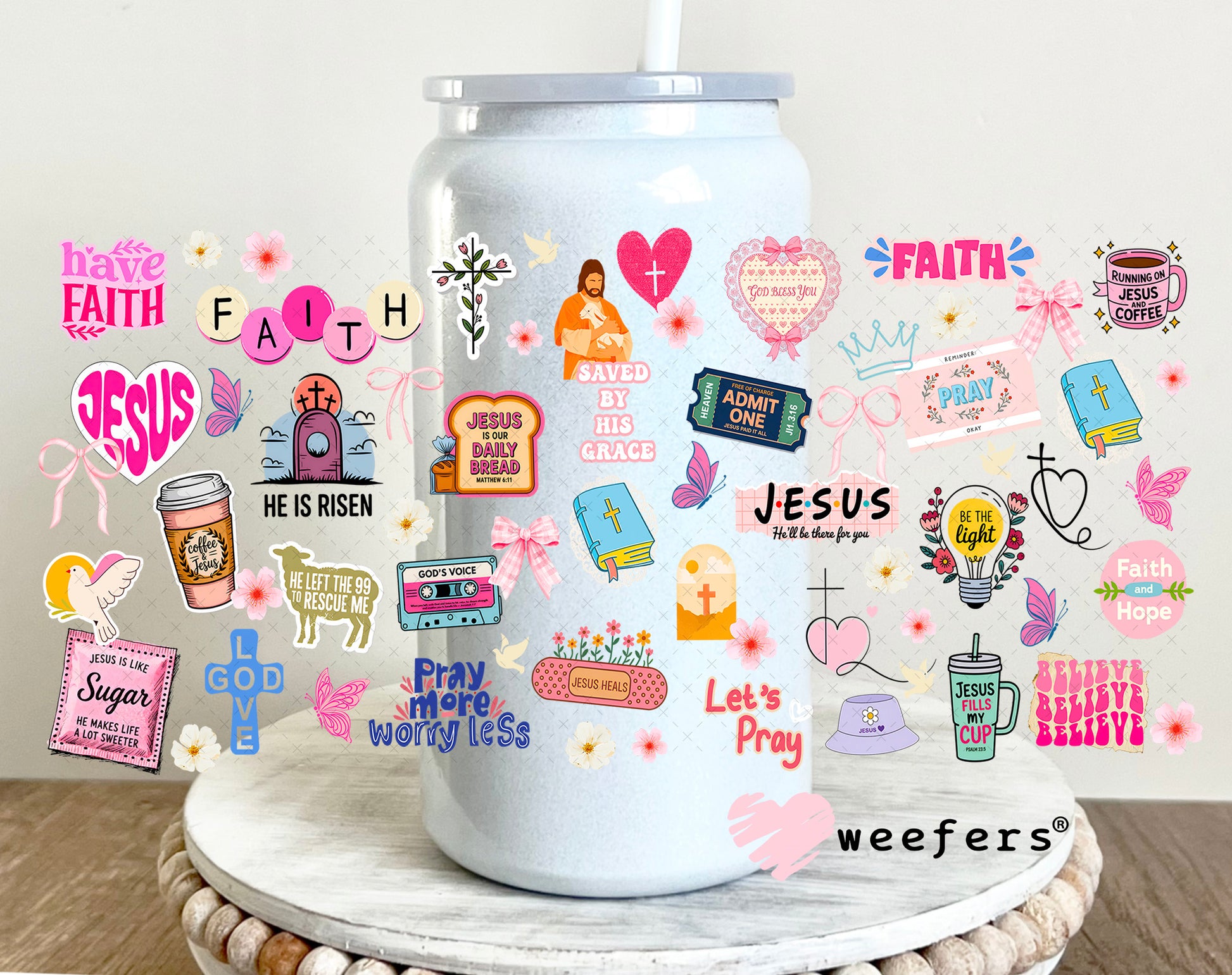 UV DTF Cup Wrap – Christian Faith Jesus 16oz Glass Can Generic Weefers