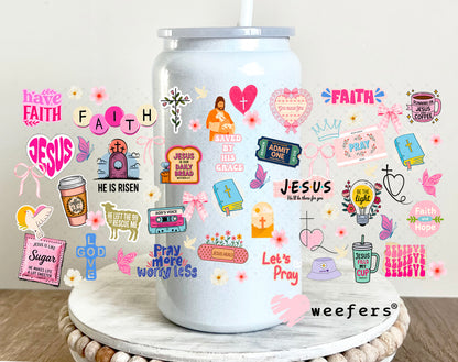 UV DTF Cup Wrap – Christian Faith Jesus 16oz Glass Can Generic Weefers