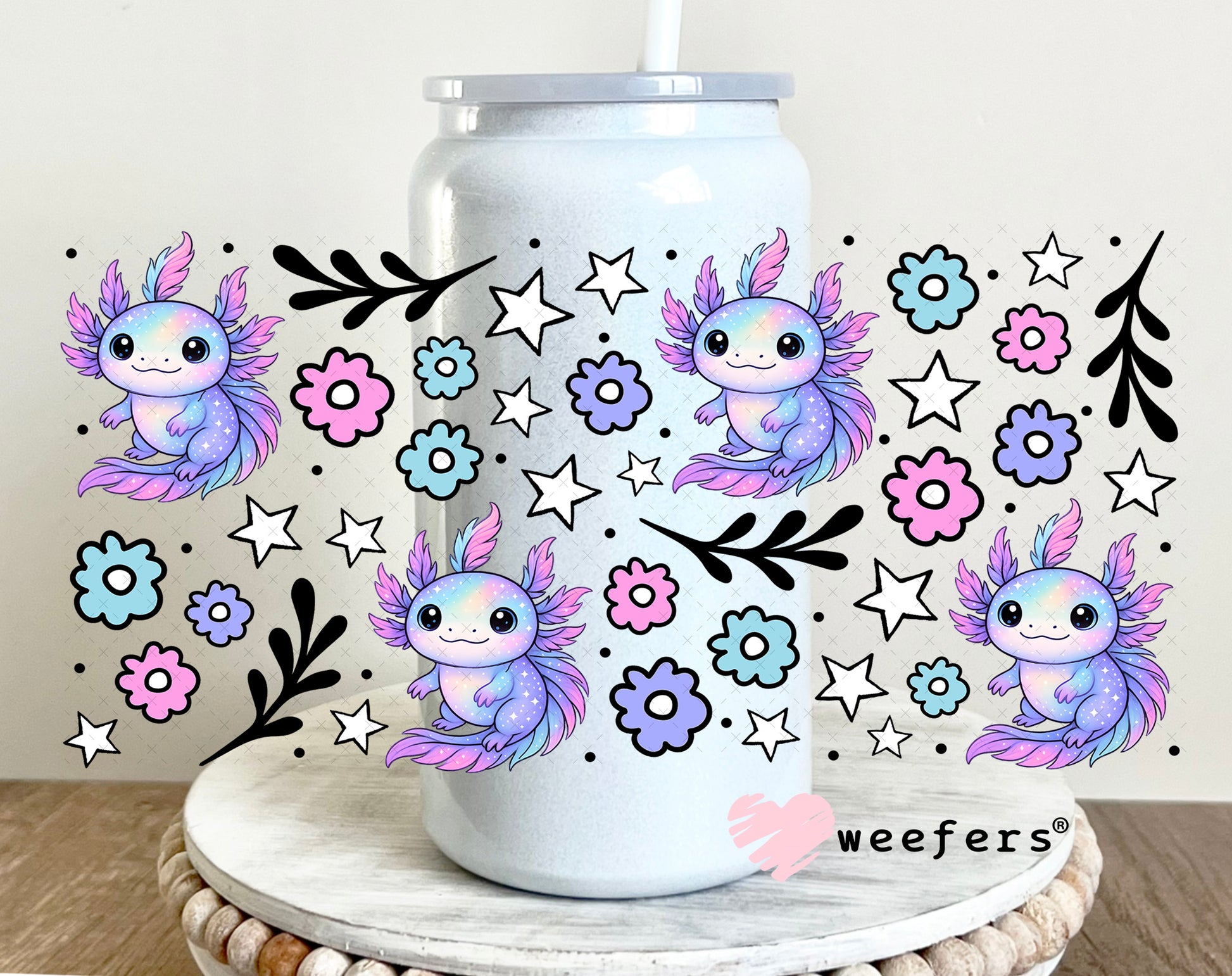 UV DTF Cup Wrap – Axolotl Purple 16oz Glass Can Generic Weefers