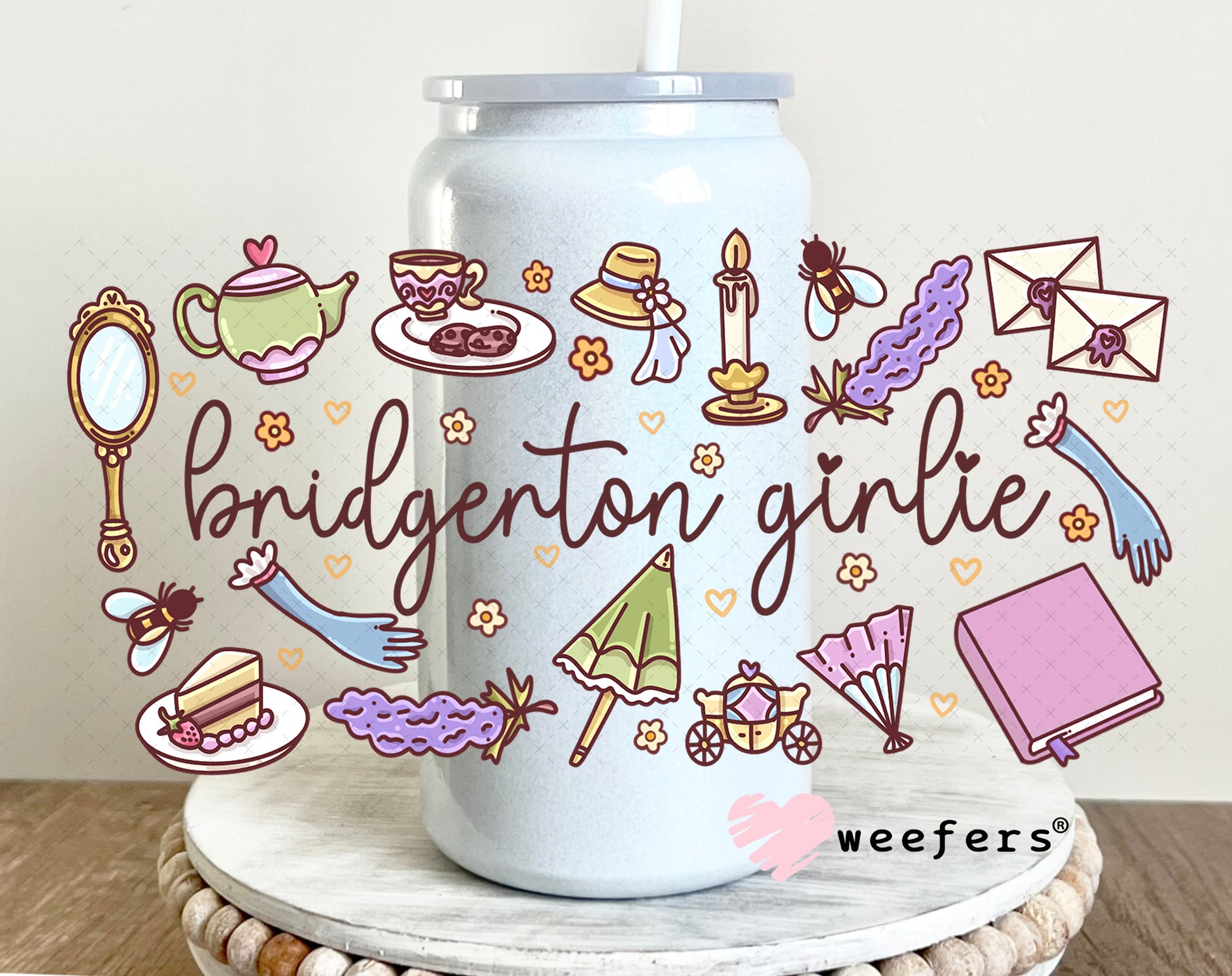 UV DTF Cup Wrap – Bridgerton Girlie 16oz Glass Can Generic Weefers