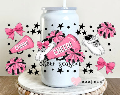 UV DTF Cup Wrap – Cheer Pink Black and White 16oz Glass Can Generic Weefers
