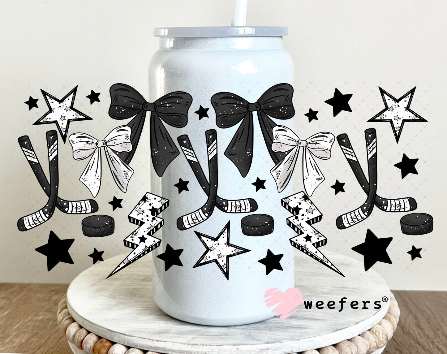 UV DTF Cup Wrap – Hockey Black and White