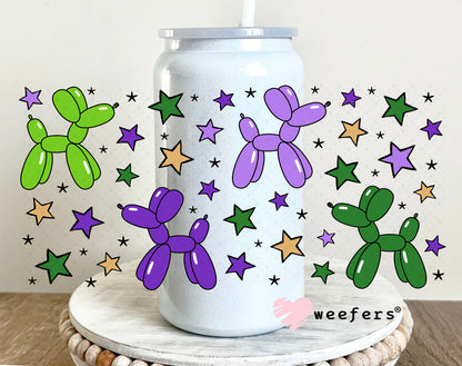 UV DTF Cup Wrap – Mardi Gras Balloon Dogs 16oz Glass Can Generic Weefers