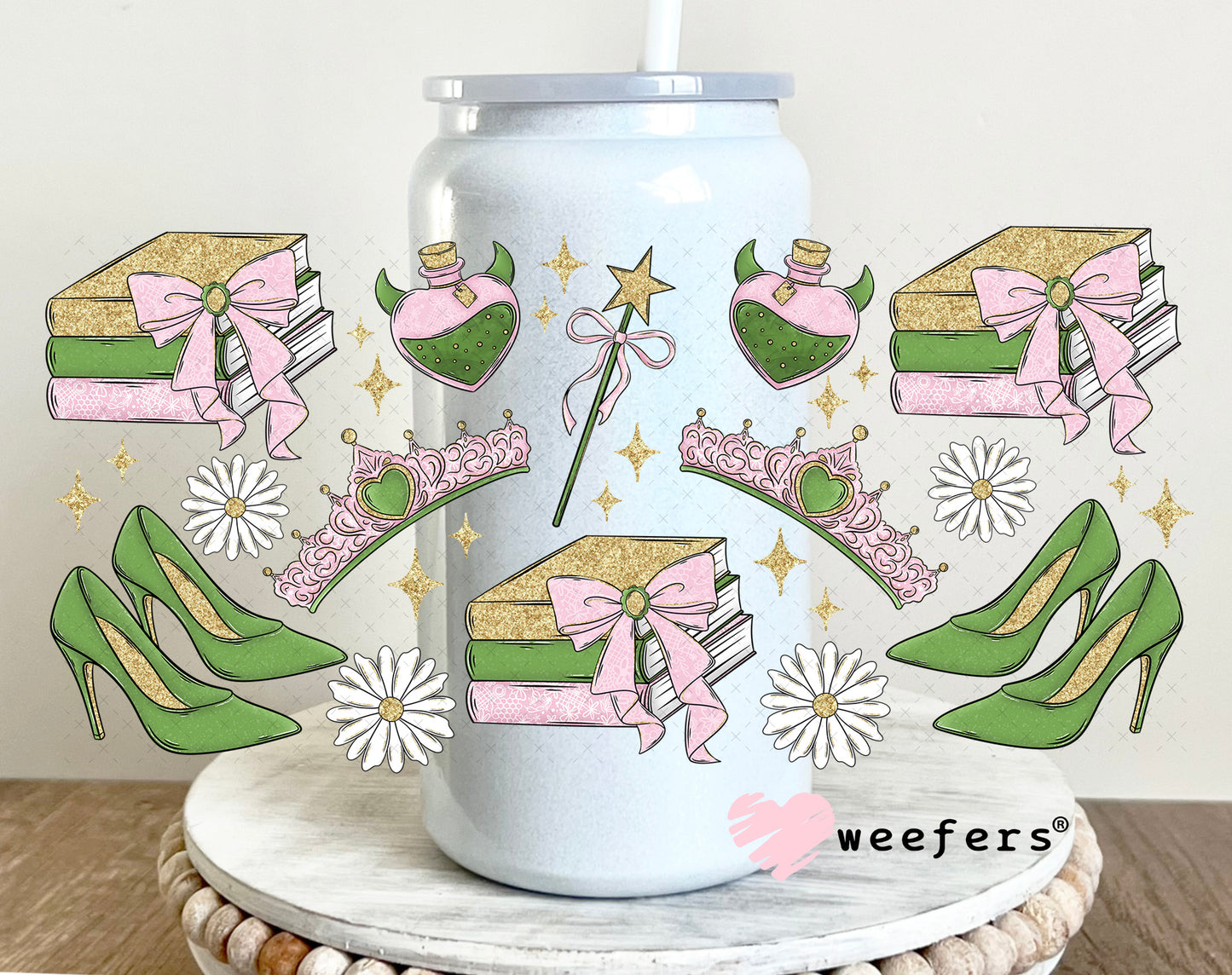 UV DTF Cup Wrap – Princess Vibes Green and Pink