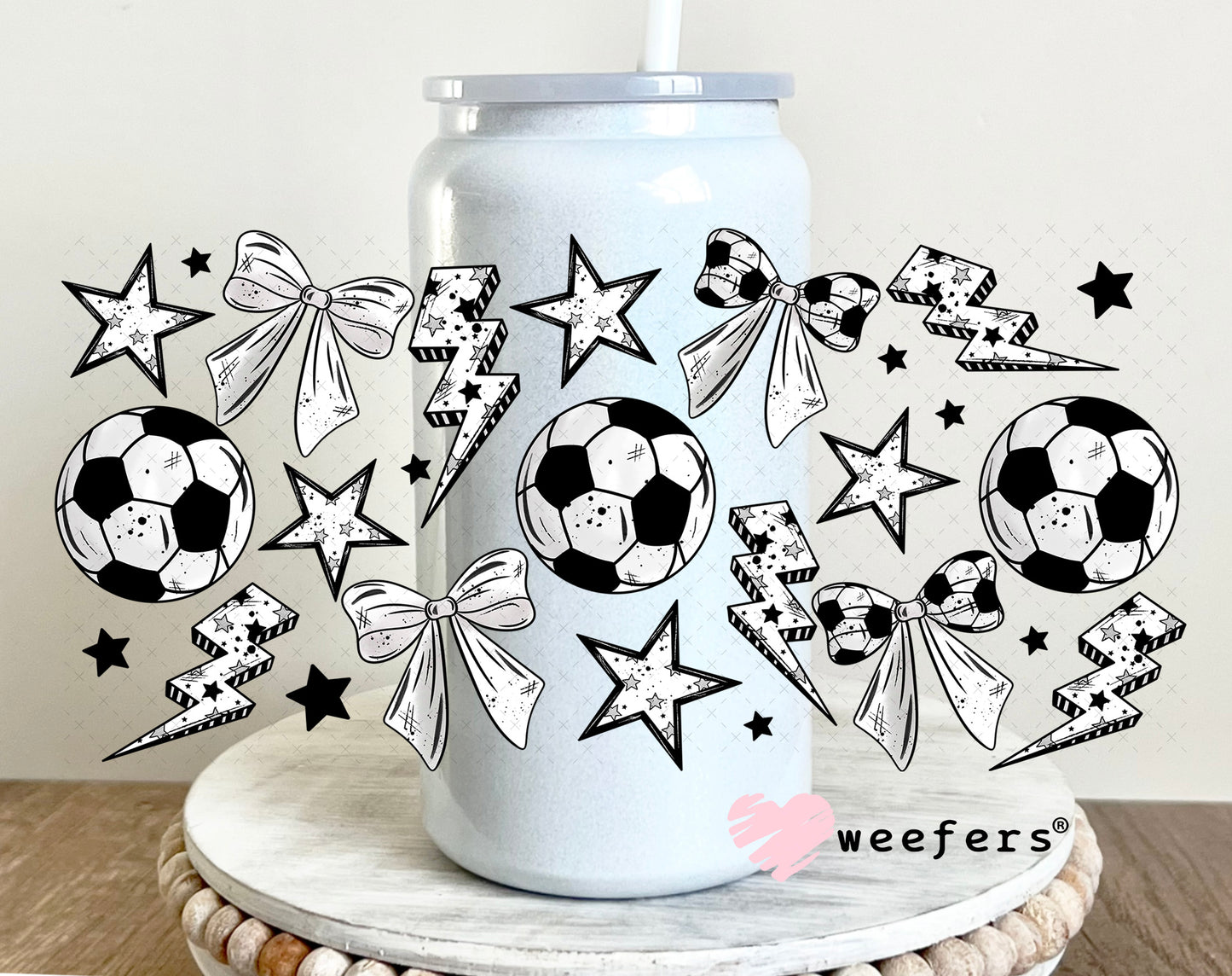 UV DTF Cup Wrap – Soccer Black and White 16oz Glass Can Generic Weefers