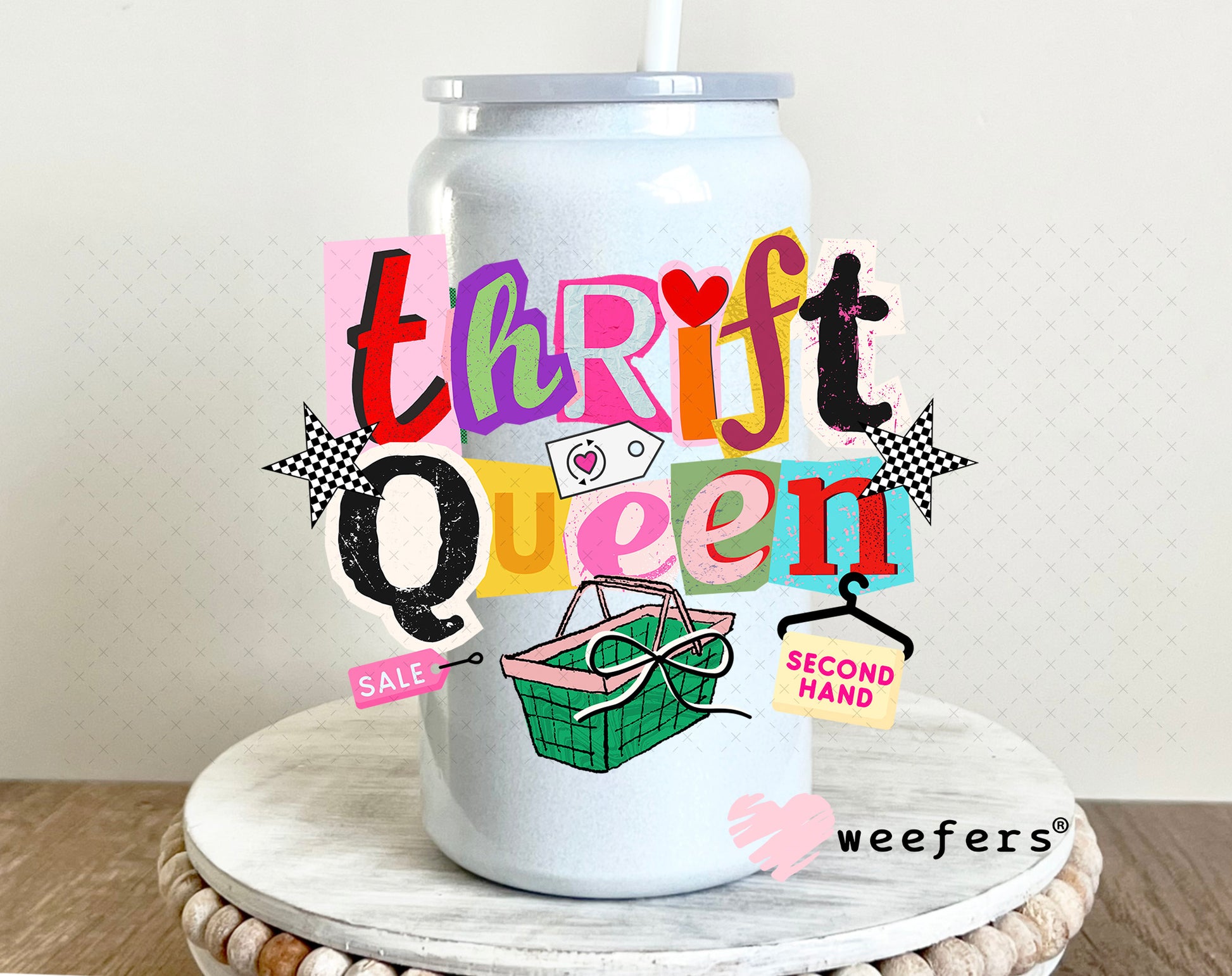 UV DTF Decal - Thrift Queen 16oz Glass Can Generic Weefers