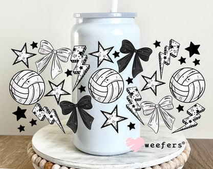 UV DTF Cup Wrap – Volleyball Black and White 16oz Glass Can Generic Weefers