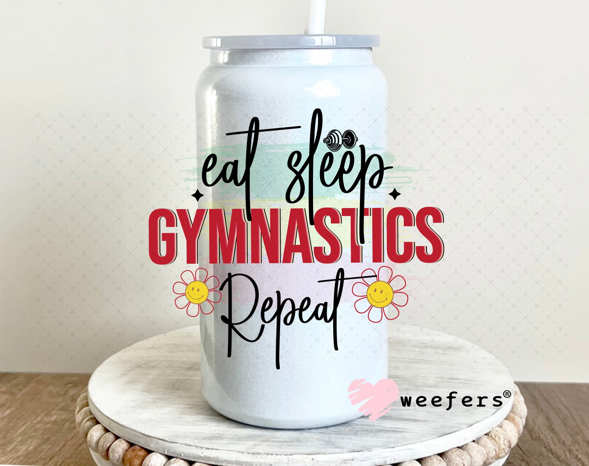 UV DTF Decal - Eat Sleep Gymnastics Repeat 16oz Glass Can Generic Weefers