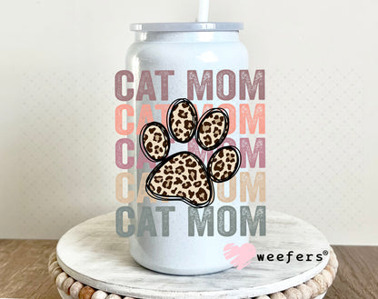 UV DTF Decal - Cat Mom Leopard Paw 16oz Glass Can Generic Weefers