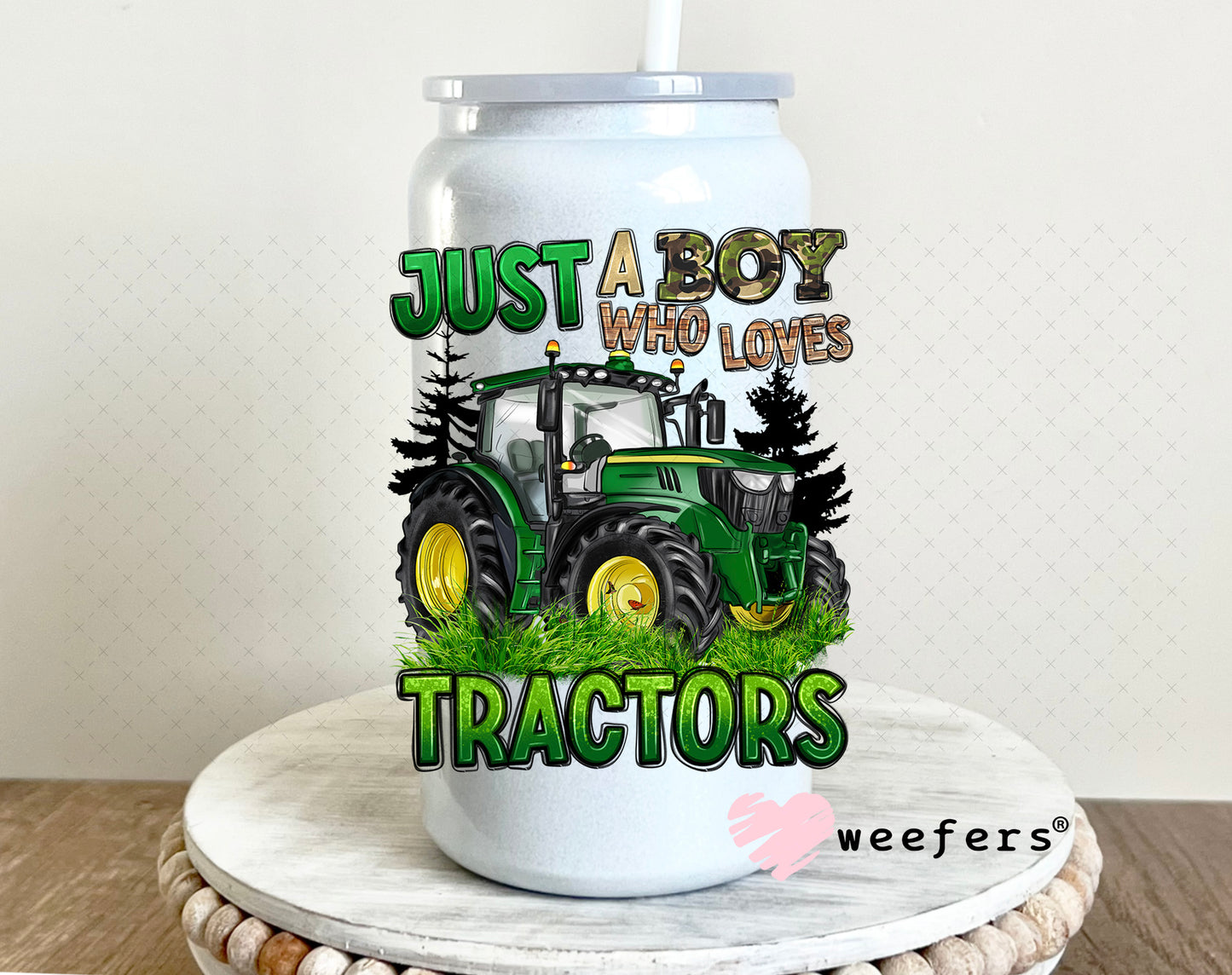 UV DTF Decal - Just a Boy Who Loves Tractors 16oz Glass Can Generic Weefers