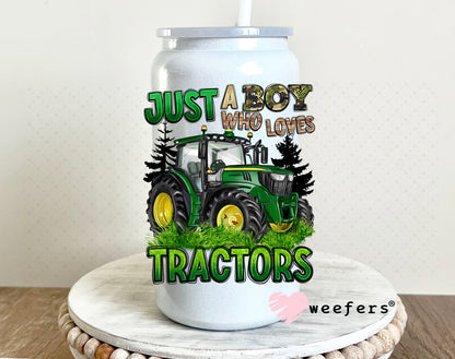 UV DTF Decal - Just a Boy Who Loves Tractors 16oz Glass Can Generic Weefers