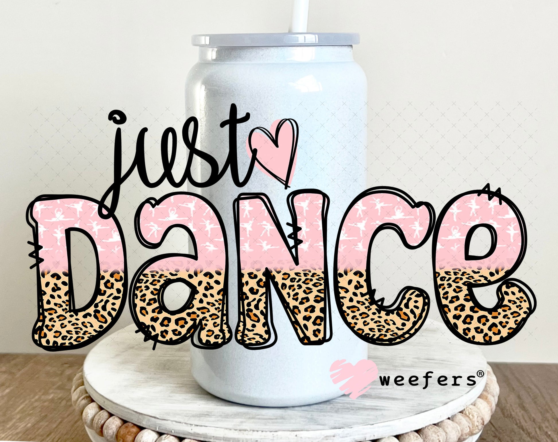 UV DTF Cup Wrap – Just Dance Pink Leopard 16oz Glass Can Generic Weefers