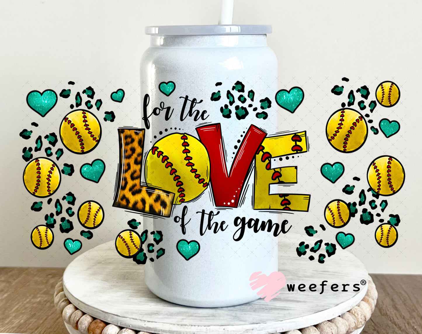 UV DTF Cup Wrap – For the Love of the Game Softball 16oz Glass Can Generic Weefers