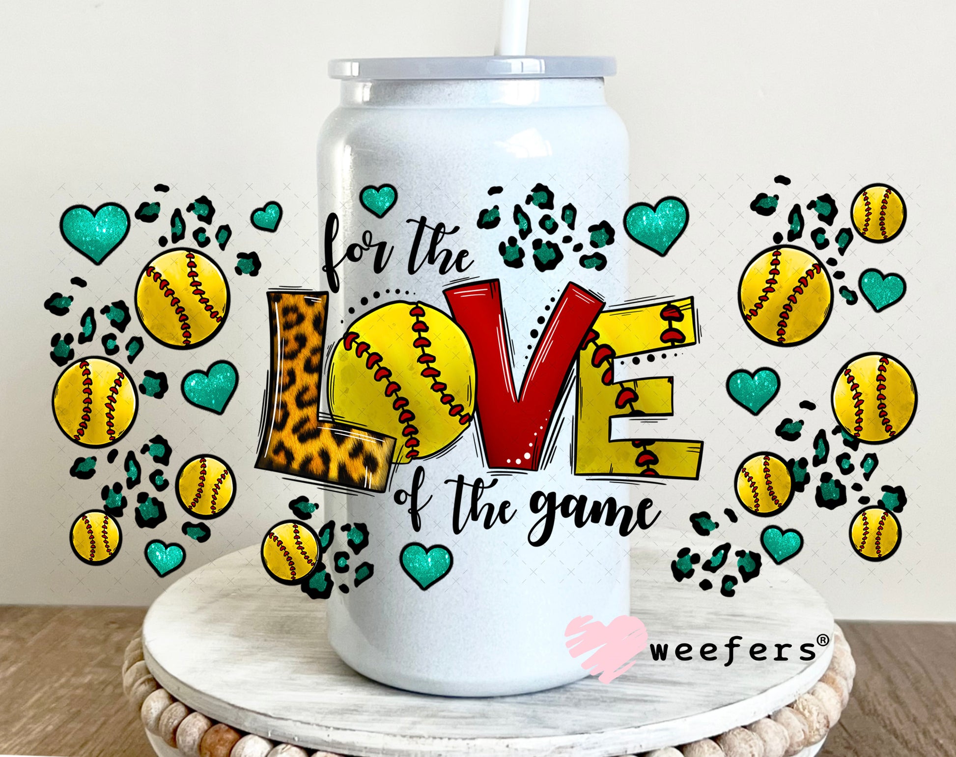 UV DTF Cup Wrap – For the Love of the Game Softball 16oz Glass Can Generic Weefers