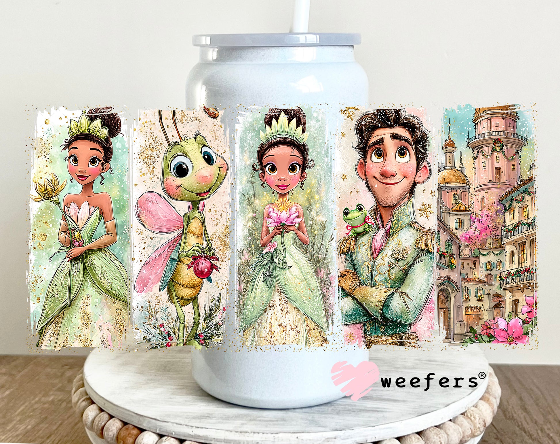 UV DTF Cup Wrap – Green Princess 16oz Glass Can Generic Weefers