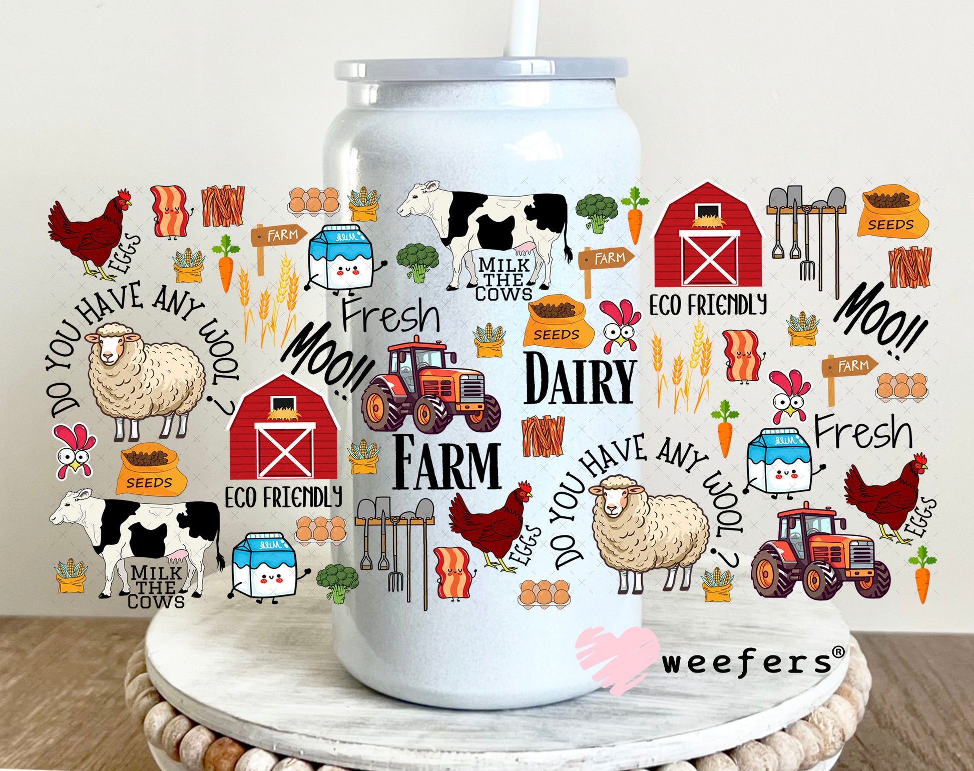 UV DTF Cup Wrap – On the Farm 16oz Glass Can Generic Weefers