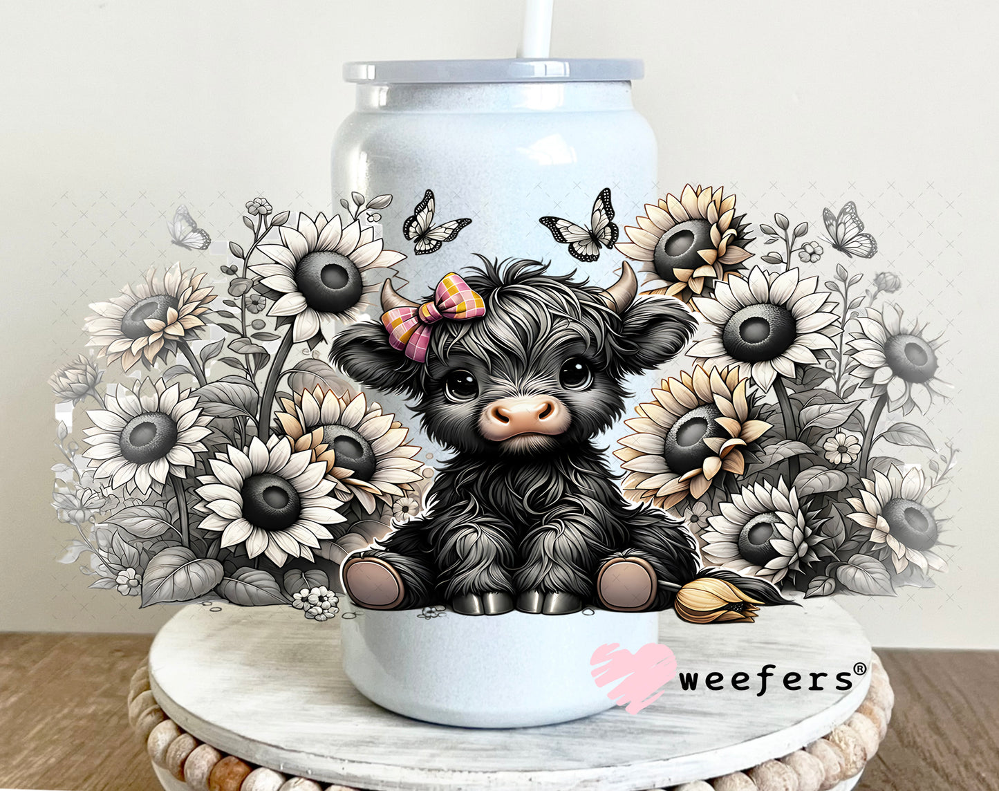 UV DTF Cup Wrap – Baby Cow Black and Cream 16oz Glass Can Generic Weefers