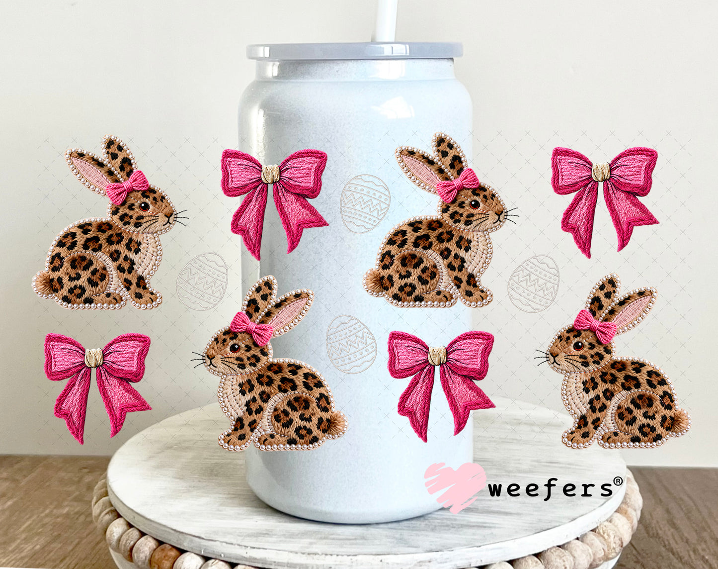 UV DTF Cup Wrap – Leopard Bunnies - Weefers Exclusive 16oz Glass Can Generic Weefers