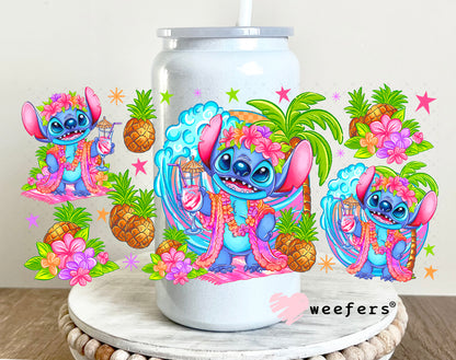 UV DTF Cup Wrap – Tropical Blue Alien 16oz Glass Can Generic Weefers