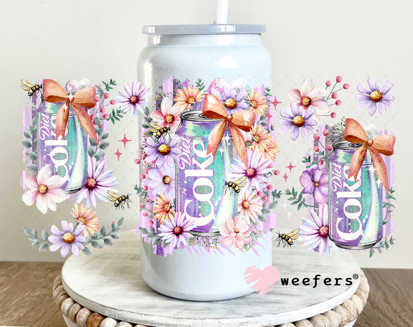 UV DTF Cup Wrap – Diet Cola Floral Soda 16oz Glass Can Generic Weefers