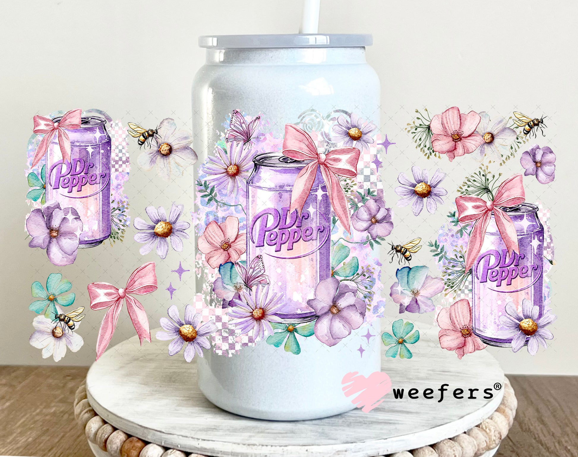 UV DTF Cup Wrap – Dr Soda Floral Soda 16oz Glass Can Generic Weefers