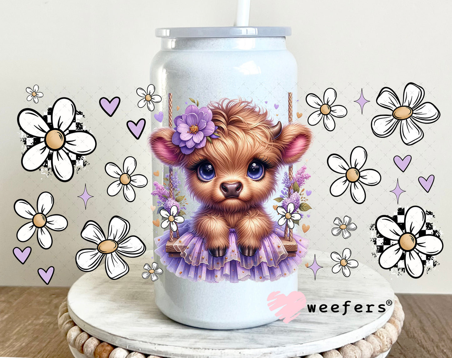UV DTF Cup Wrap – Baby Cow Purple Tutu 16oz Glass Can Generic Weefers