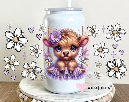 UV DTF Cup Wrap – Baby Cow Purple Tutu 16oz Glass Can Generic Weefers