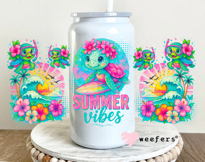 UV DTF Cup Wrap – Summer Vibes Seaturtles 16oz Glass Can Generic Weefers