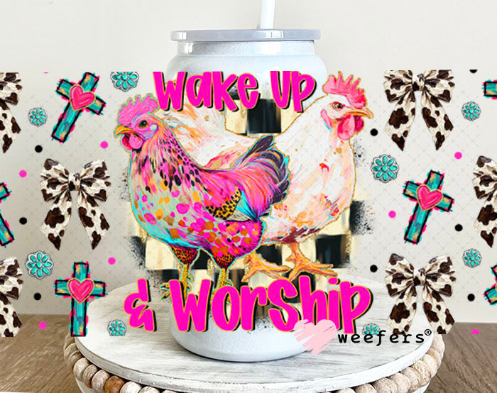 UV DTF Cup Wrap – Wake Up and Worship - Weefers Exclusive 16oz Glass Can Generic Cup Wrap Weefers