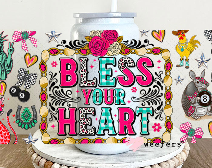 UV DTF Cup Wrap – Bless Your Heart - Weefers Exclusive 16oz Glass Can Generic Cup Wrap Weefers