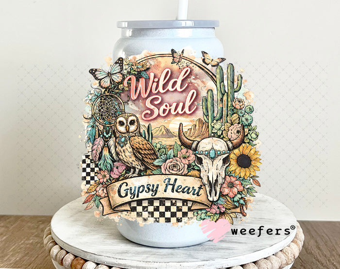 UV DTF Decal - Wild Soul Gypsy Heart 16oz Glass Can Generic Weefers