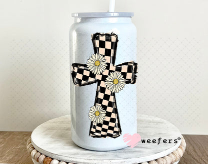 UV DTF Decal - Checkered Cross 16oz Glass Can Generic Weefers