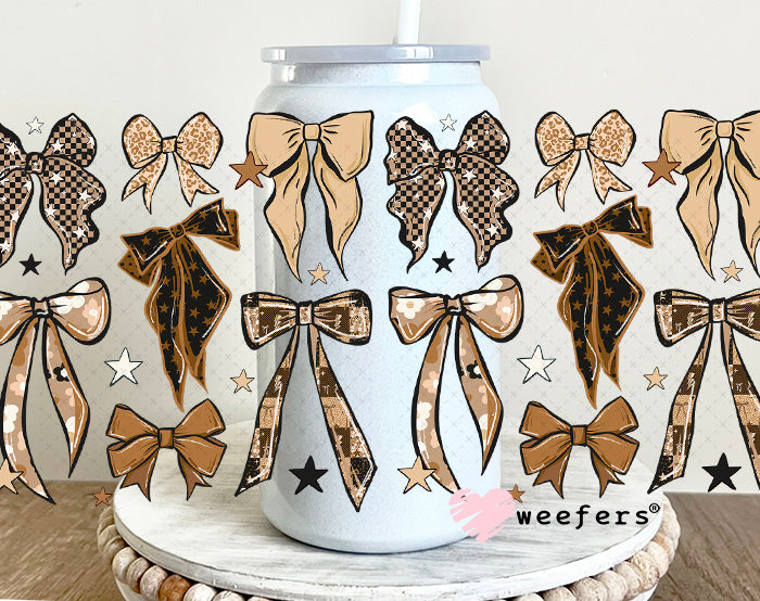 UV DTF Cup Wrap – Brown Leopard Bows 16oz Glass Can Generic Weefers