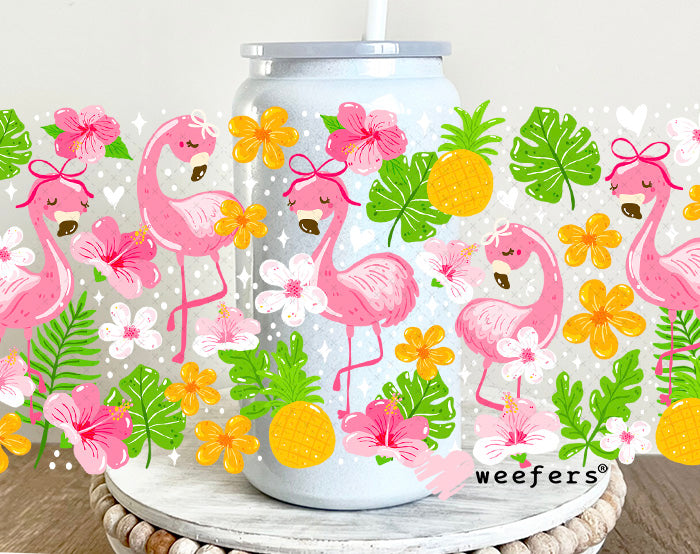 UV DTF Cup Wrap – Flamingos and Monstera Leaves 16oz Glass Can Generic Weefers