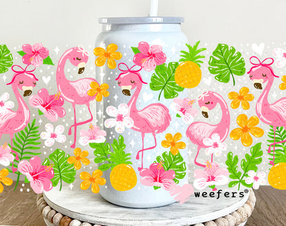 UV DTF Cup Wrap – Flamingos and Monstera Leaves 16oz Glass Can Generic Weefers