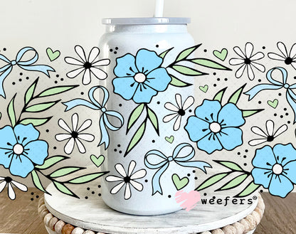 UV DTF Cup Wrap – Blue Flowers Coquette Bows 16oz Glass Can Generic Weefers