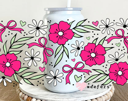 UV DTF Cup Wrap – Magenta Flowers Coquette Bows 16oz Glass Can Generic Weefers