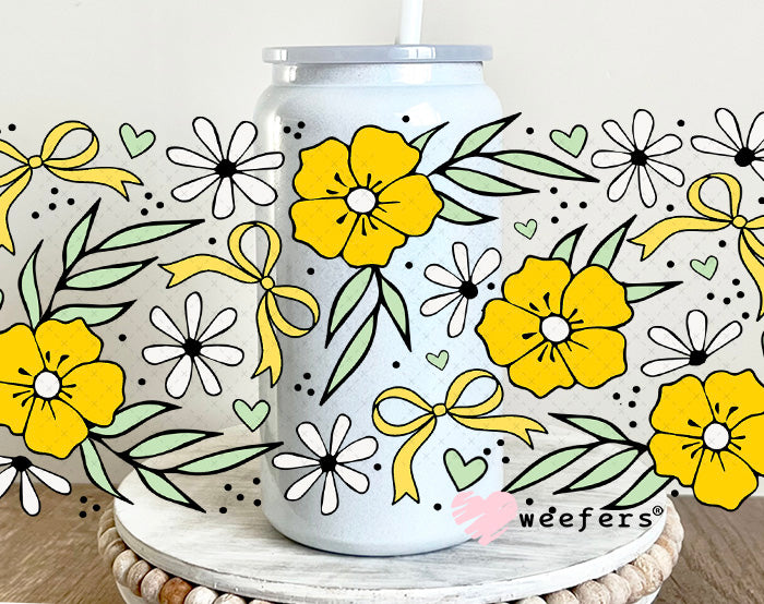 UV DTF Cup Wrap – Yellow Flowers Coquette Bows 16oz Glass Can Generic Weefers